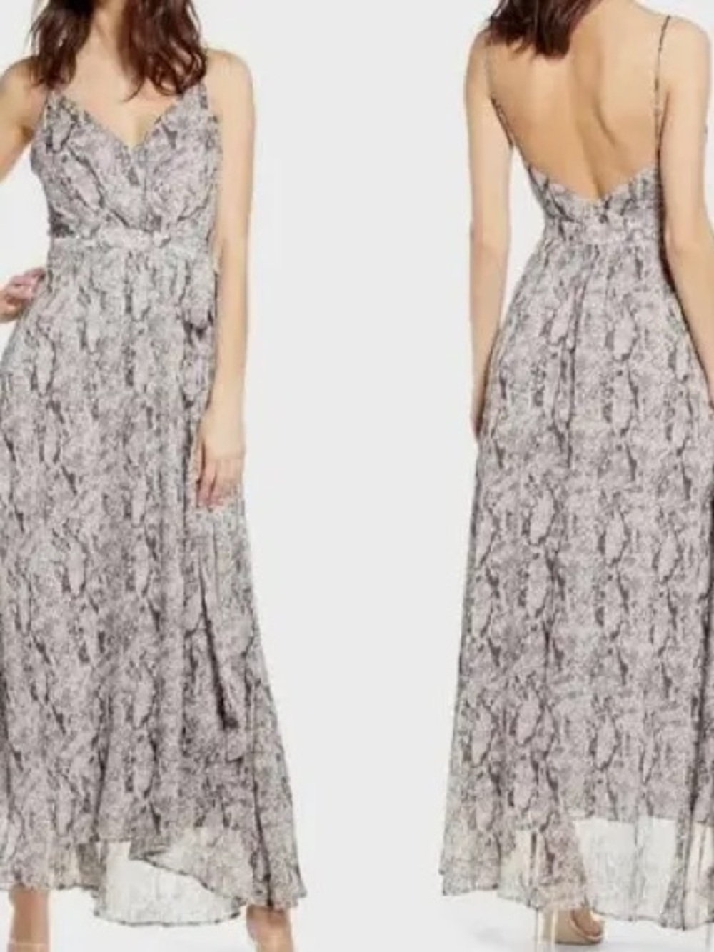 ASTR Neutral Snake-Print Maxi Wrap Dress with Spaghetti Straps Size XL